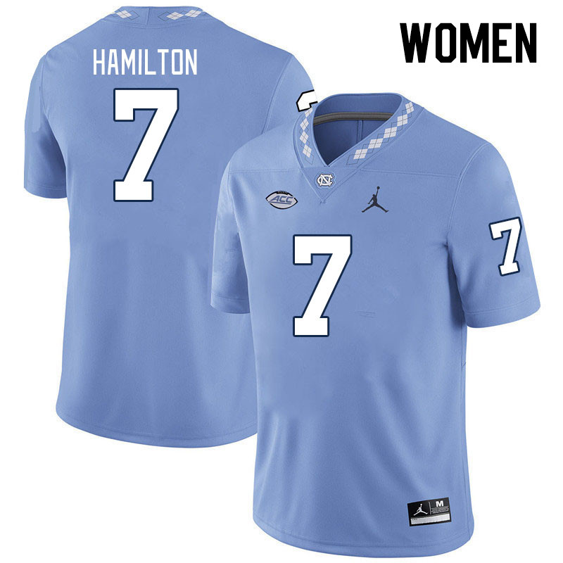Women #7 Christian Hamilton North Carolina Tar Heels College Football Jerseys Stitched-Carolina Blue
